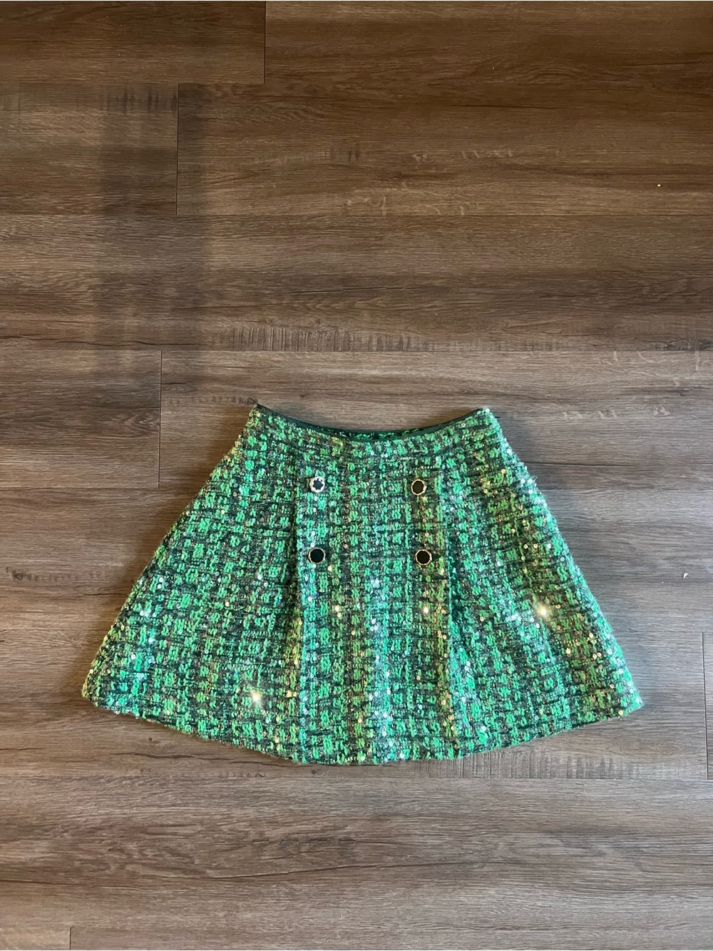 Anthropologie Green Tweed A-Line Mini Skirt - Sparkle Detail